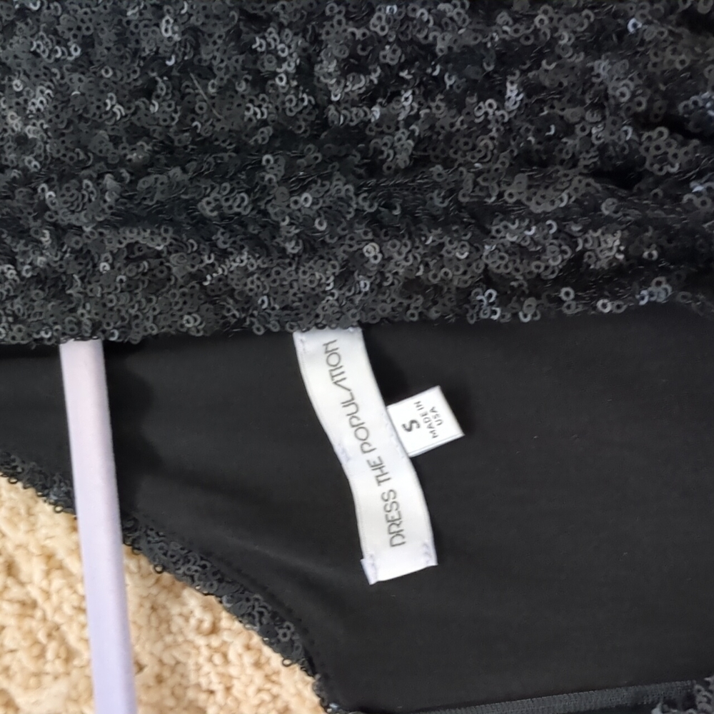 Black sequin Dress the Population, small NWOT - Picture 3 of 6